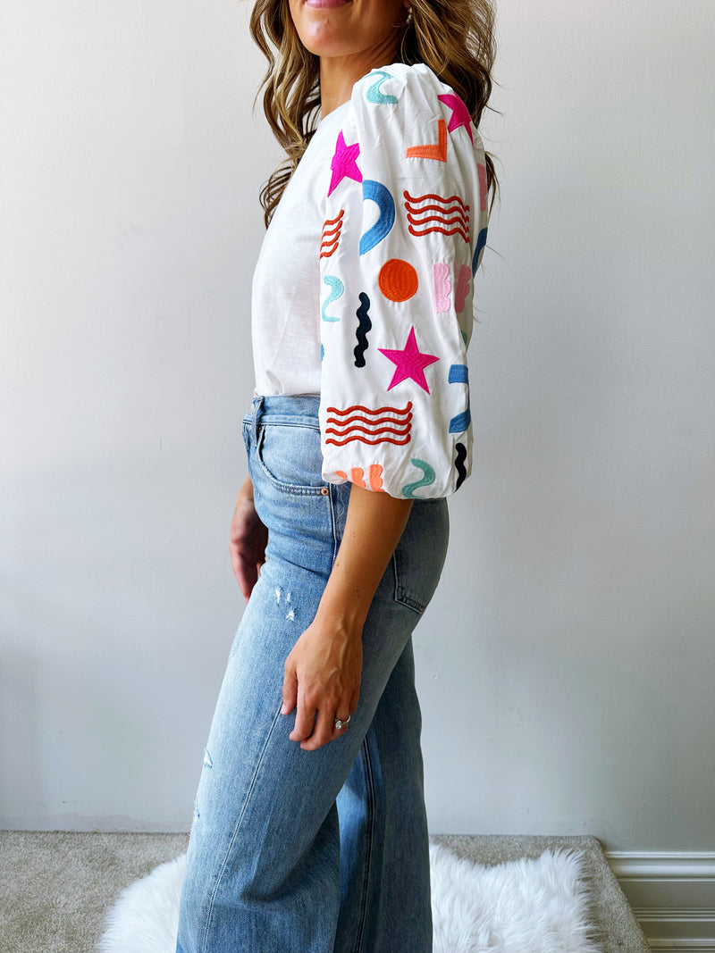 Embroidered Sleeve Top