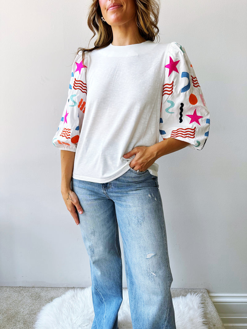Embroidered Sleeve Top