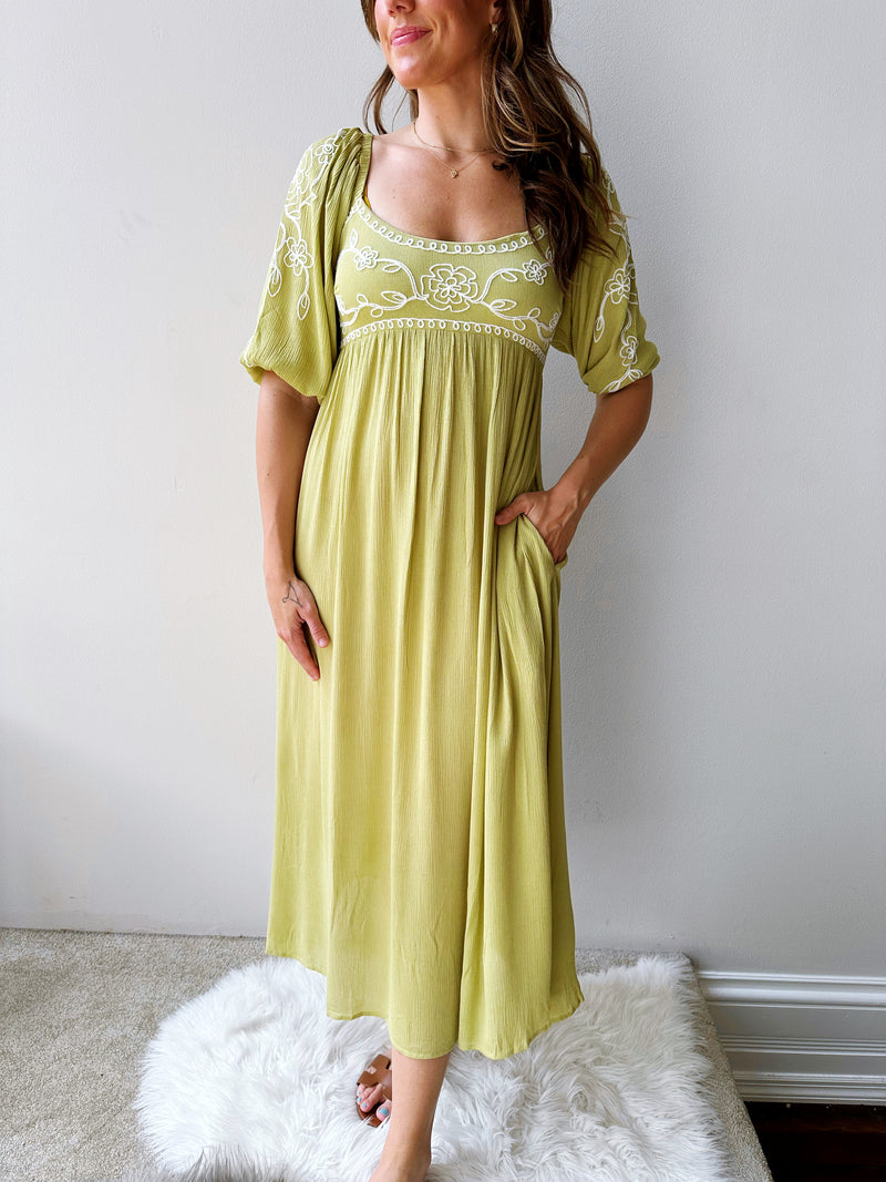 Kiwi Embroidered Midi Dress
