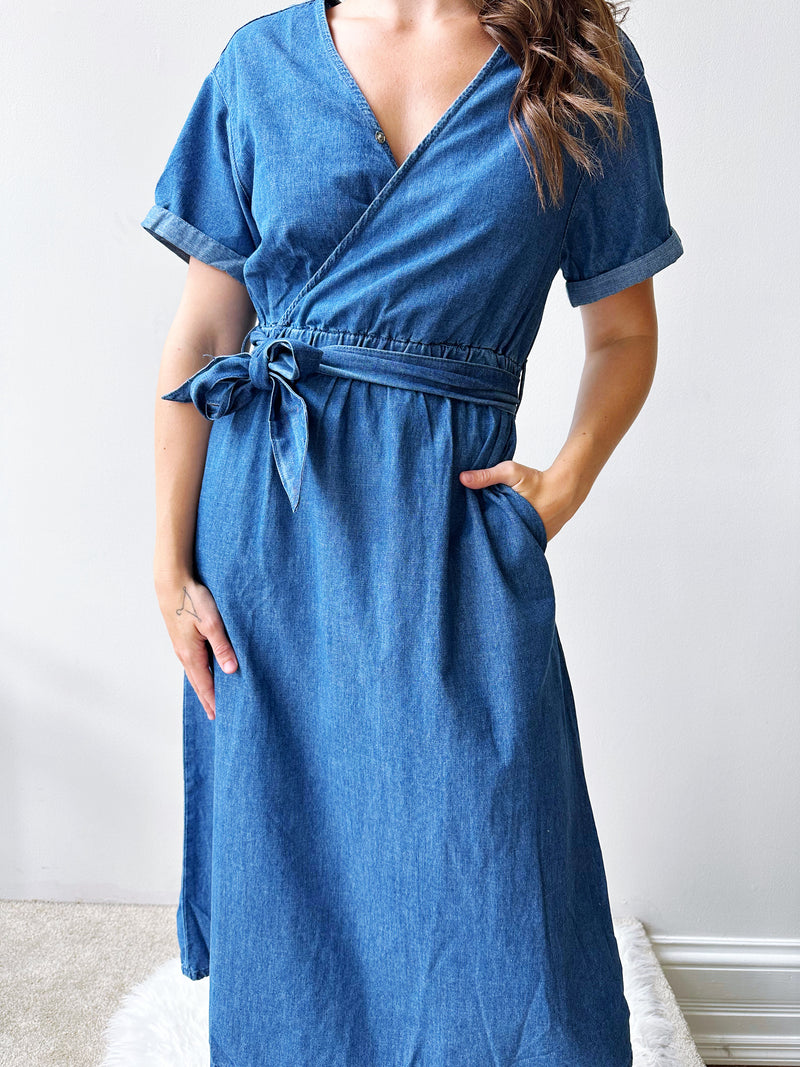 【期間限定お値下げ】Denim Wrap-effect Midi Dress