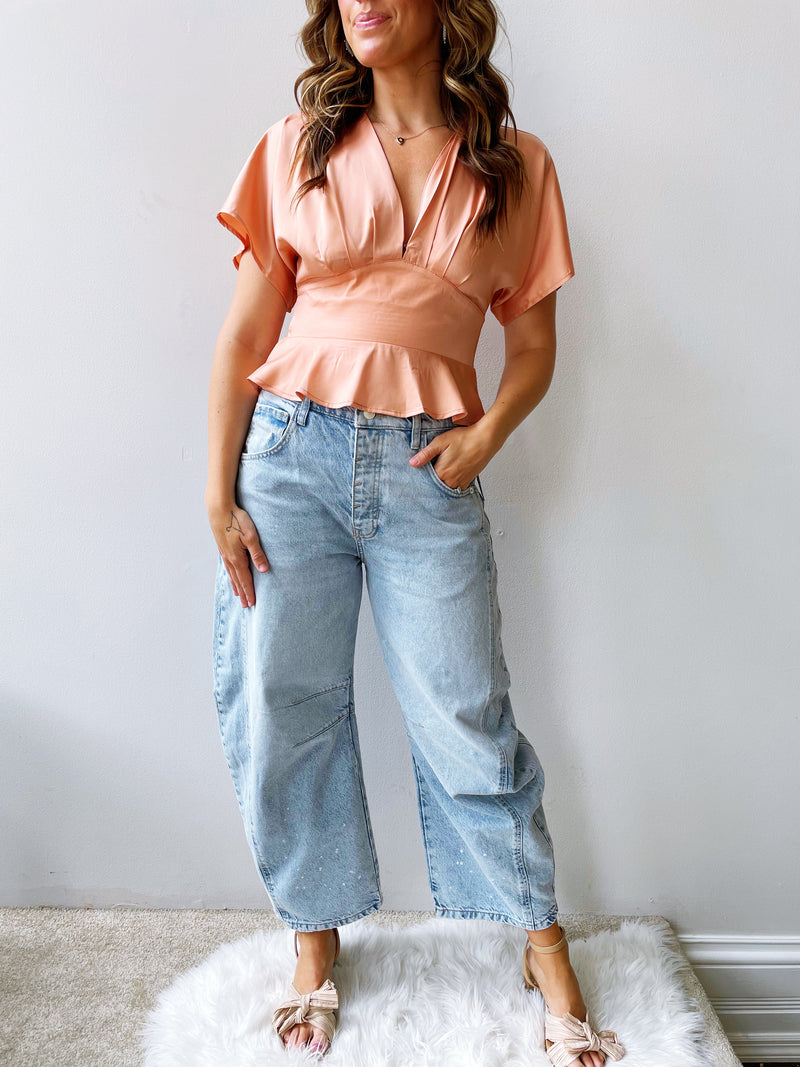 Pretty Peplum Top in Apricot