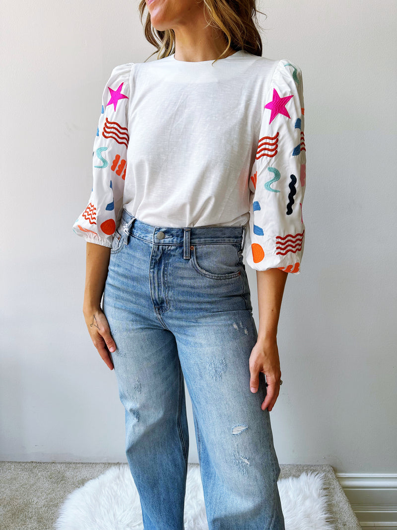 Embroidered Sleeve Top