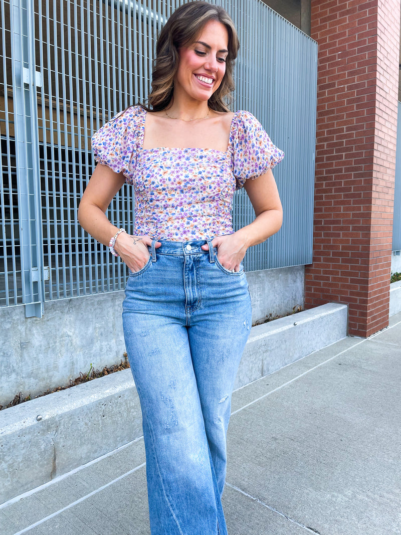 Violet Puff Sleeve Bodysuit