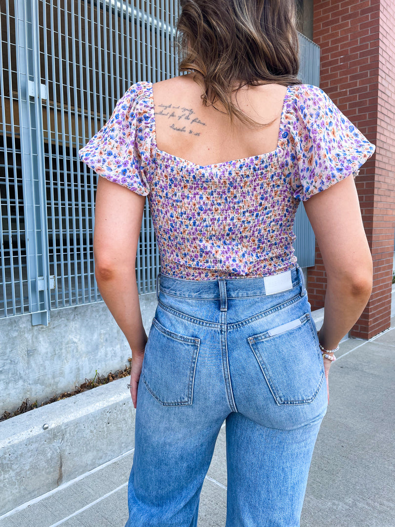Violet Puff Sleeve Bodysuit