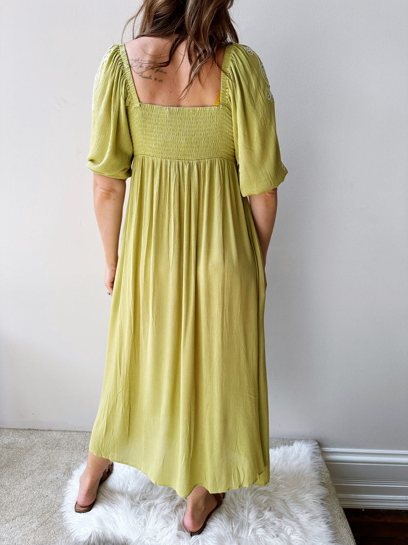 Kiwi Embroidered Midi Dress