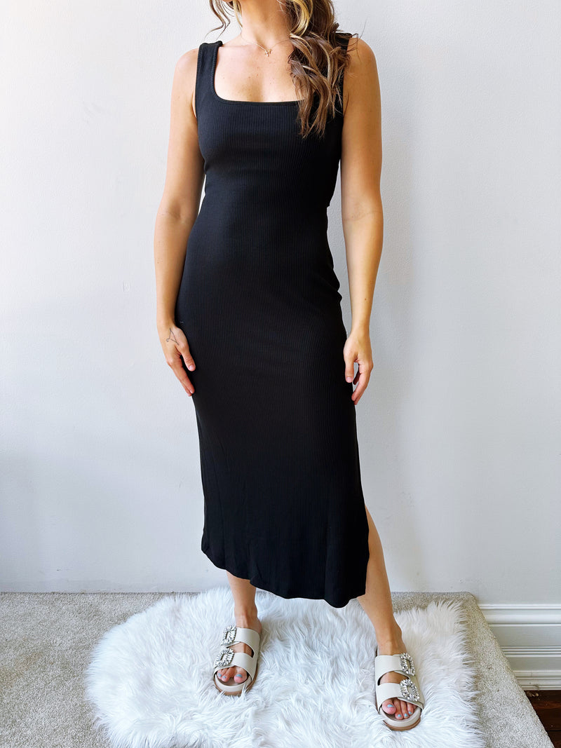 Twisted Back Midi Dress in Black