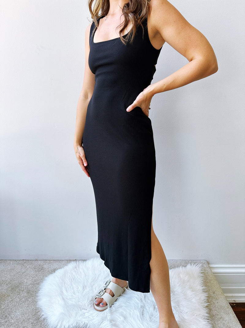 Twisted Back Midi Dress in Black
