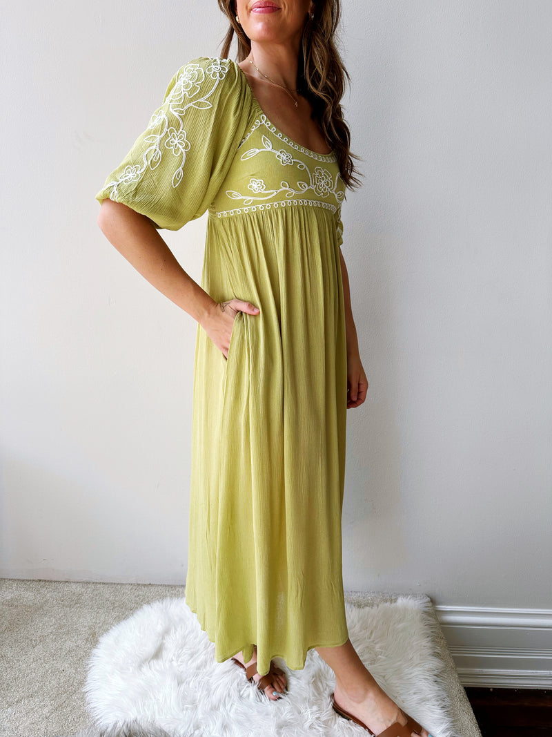 Kiwi Embroidered Midi Dress