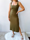 Twisted Back Midi Dress in Olive