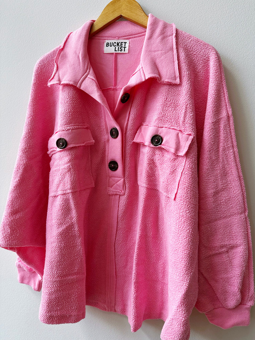 French Terry Collared Pullover in Bubblegum