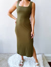 Twisted Back Midi Dress in Olive
