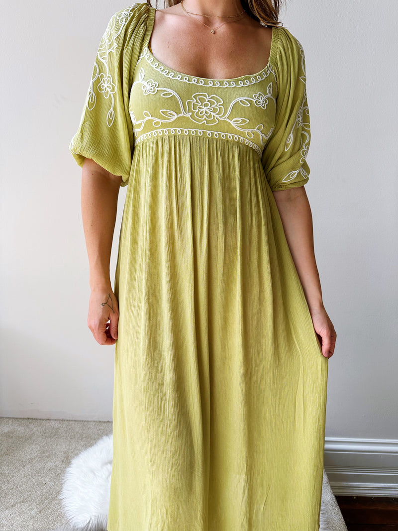 Kiwi Embroidered Midi Dress