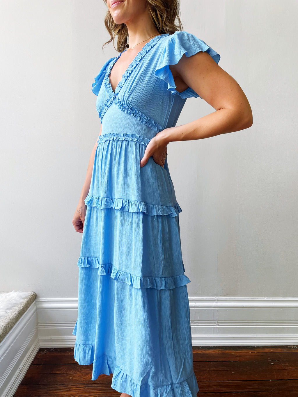 Ruffled Tea Length Dress