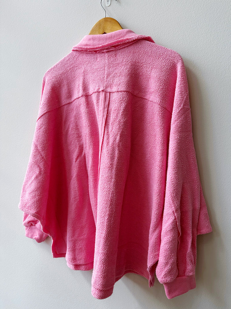French Terry Collared Pullover in Bubblegum