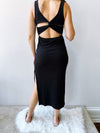 Twisted Back Midi Dress in Black