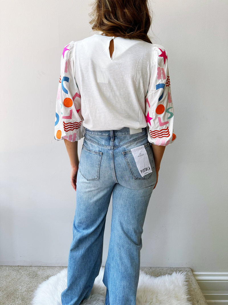 Embroidered Sleeve Top
