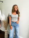 Mint Sand Smocked Top