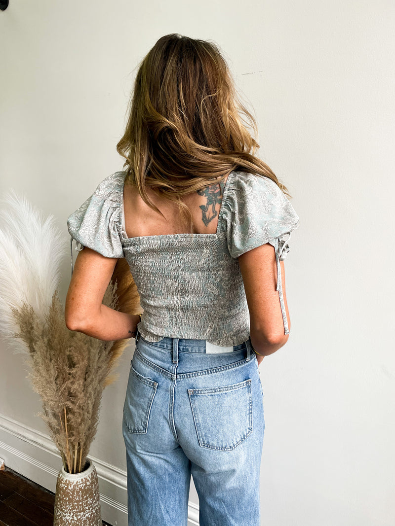 Mint Sand Smocked Top
