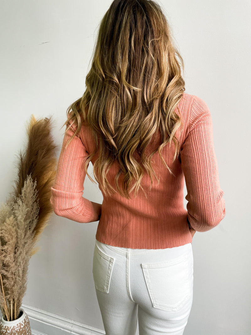 Twisted Ribbed Sweater Top in Clay