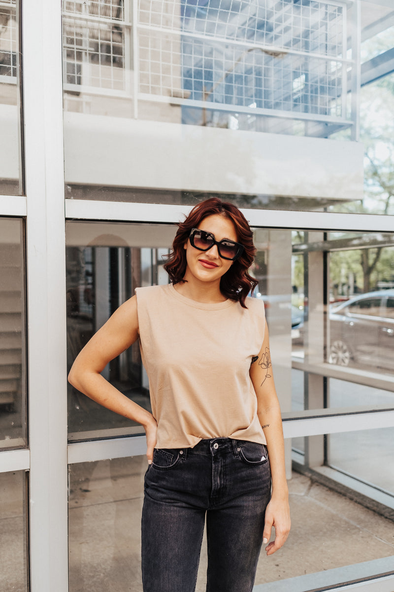 Magali Shoulder Pad Tank in Mesa Sand